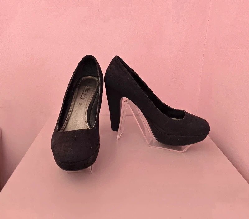 New Look Black Suede‑Effect Platform Heels - Size 6