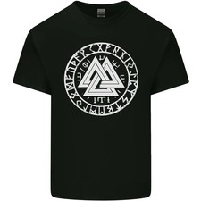 Camiseta de algodón claro para hombre Valknut Circle con texto vikingo estampado blanco