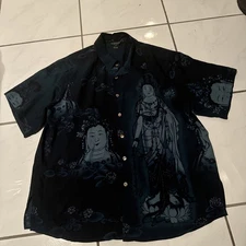 Citron Santa Monica Button Shirt Mens Lotus Asian Floral Silk Buddha Beach 26x30