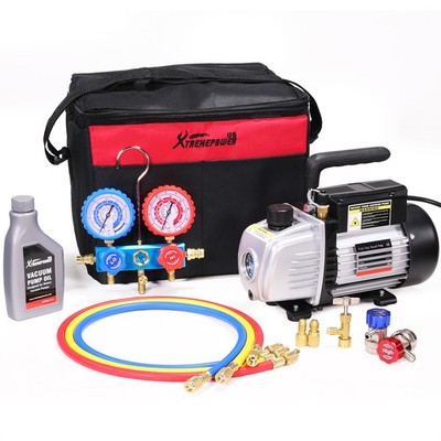 XtremepowerUS 3.5CFM 1/4HP Vacuum Pump HVAC Refrigeration AC Manifold Gauge Can