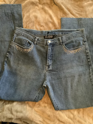 Size 14 Christine Alexander Swarovski Crystals Bling Jeans Women's Flare Pants