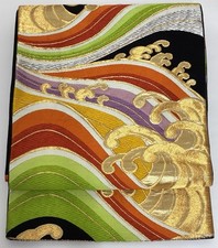 Vintage Japanese Kimono Obi Silk Fukuro Obi Gold Pattern Fabric Craft Textile