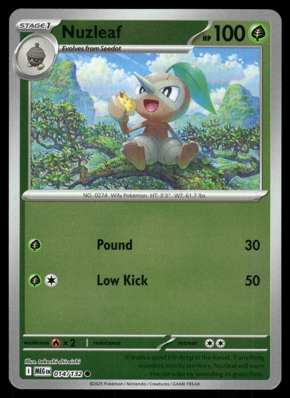Nuzleaf 014/132 Common Mega Evolution Pokemon Reverse Holo Lightly Played
