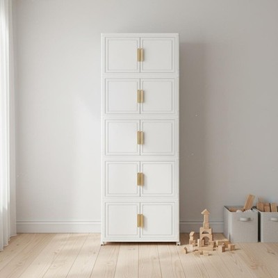Foldable Storage Cabinet With Wheels Stackable Organizer Container Sturdy Duty