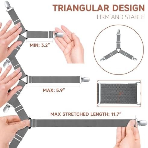 Bed Sheet Straps 8 Pack Non Slip Corner Holders Grey