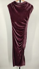 Quince Women Stretch Silk Velvet Ruched Midi Dress Wine Tasting Red 2