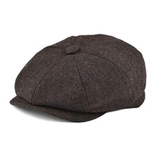 Men's 8 Piece Wool Blend Newsboy Flat Cap Herringbone Tweed Hat 7 3/8 Coffee