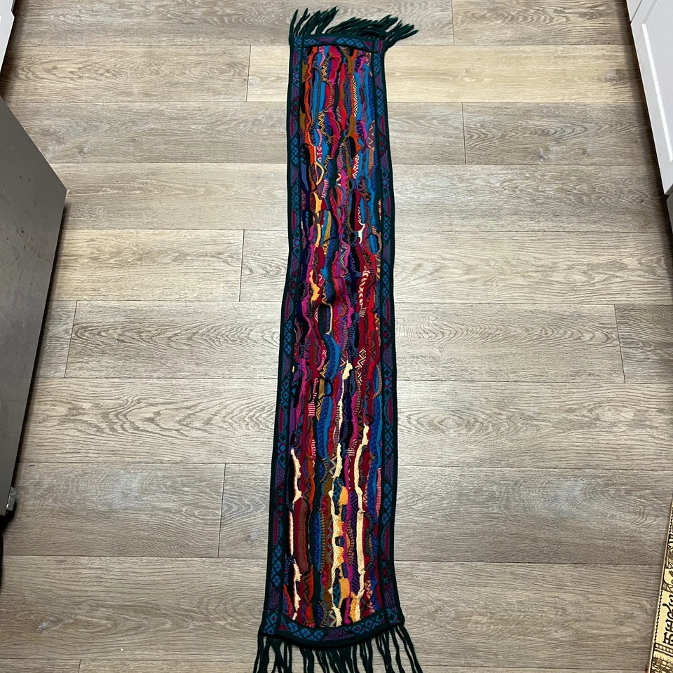 Vintage 90s COOGI Australia Wool Scarf Multicolor 3D Knit Fringed Textured - Image 4 of 4