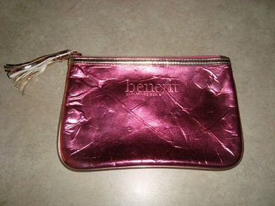 benefit San Francisco Shiny Hot Pink Make Up Bag*Cool Print Lining*EUC