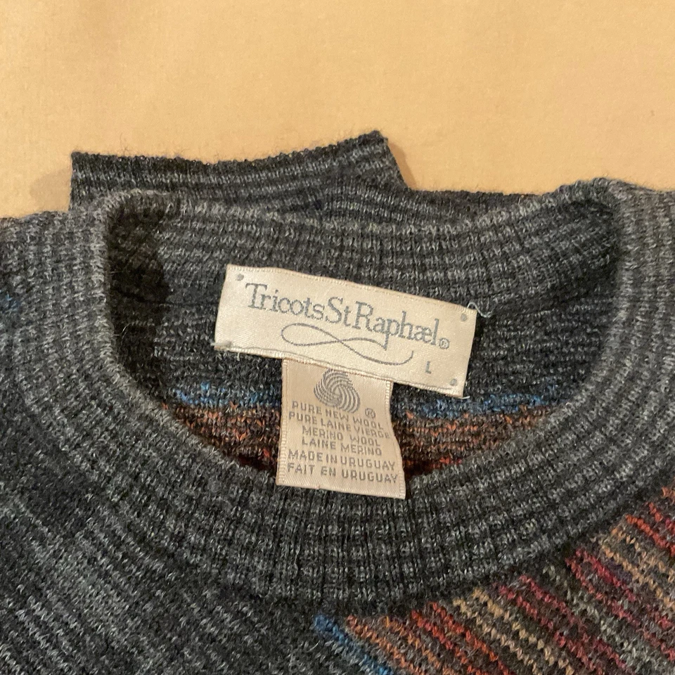 2-Vintage Tricots St Raphael Knit Sweater Men's Size Large Crewneck 100% Wool - Image 3 of 4