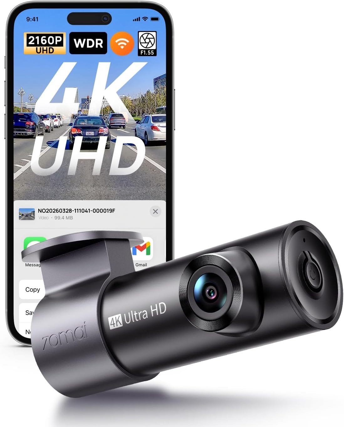70mai M310 Plus 4K Dash Cam, Night Vision, 140° Wide Angle, G-Sensor, Voice Ctrl