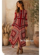 VINCE CAMUTO NWT Boho Medallion Border Print Long Sleeve Handkerchief Hem Dress