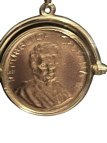 Bellezza 18" Bronze  Lira Coin Flip Pendant with Curb-Link Necklace Gold-Tone image 4