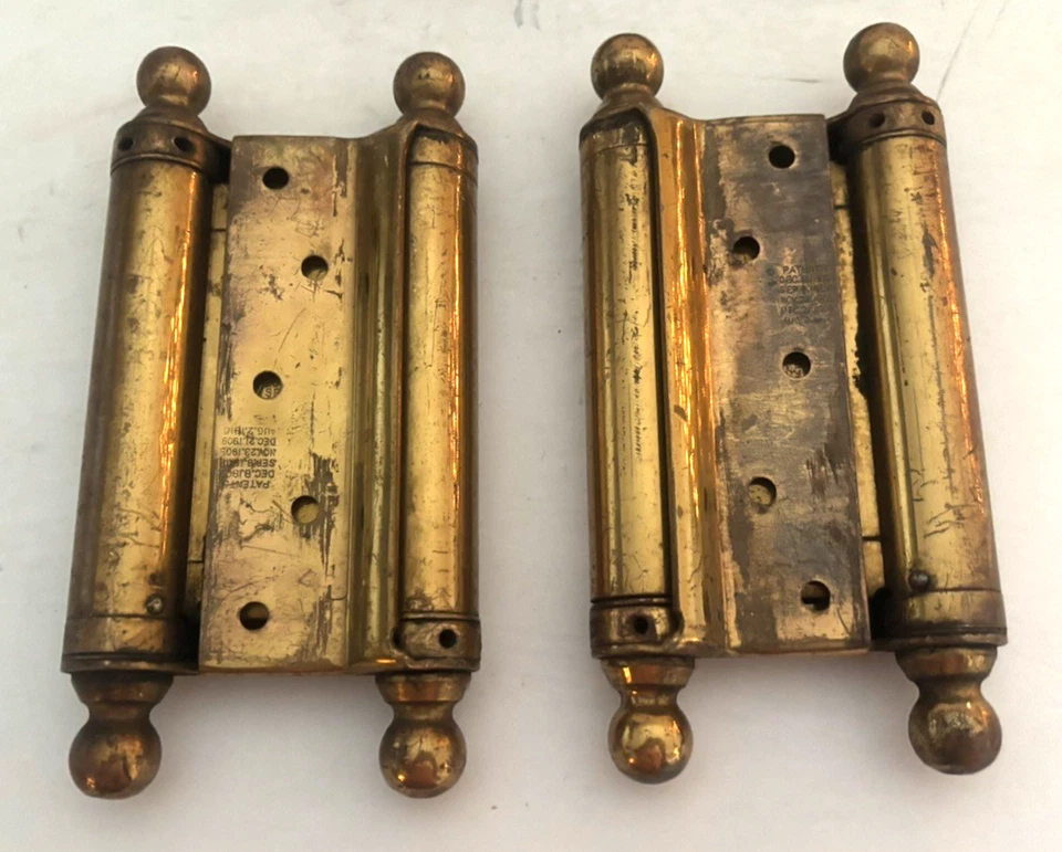 Lote de 4 bisagras de puerta de resorte de doble acción de latón antiguas - 6-1/2" x 3 "x 1-1/8" Foto 2 de 4
