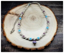 Natural Colored Hemp Necklace With Fimo And Glass Mushroom Pendant & Glass Beads