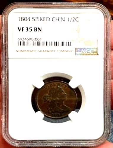 NICE VF 1804 SPIKED CHIN HALF CENT NGC- VF35 BN