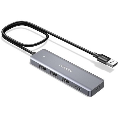 USB Hub 4 Ports USB 3.0 mit Stromversorgung und C-Adapter für Laptop, Desktop...