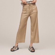 Maeve The Colette Crop Wide Leg Linen Blend Pants Tan Beige 32 Anthropologie