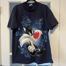 Looney Tunes Sylvester Cat Warner Bros. 1996 Blue T Shirt Tweety Single Stitch L