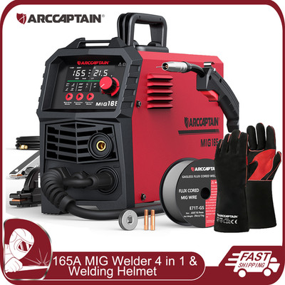 ARCCAPTAIN 165A MIG Welder 4 in 1 LED Display MIG/Lift TIG/Stick &Welding Gloves