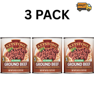 Keystone Ground Beef 28 oz 3 Pack Fully Cooked Canned Meat Free Shipping