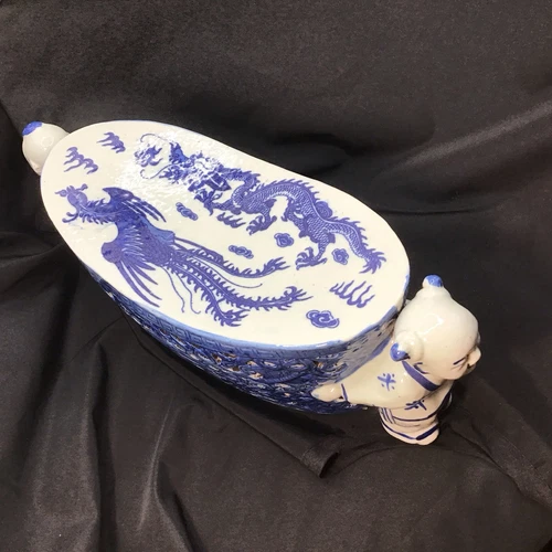 Vintage Chinese Porcelain Blue And White Boy And Girl Headrest Pristine - Picture 9 of 16