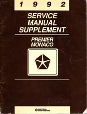 1992 Eagle Premier Dodge Monaco Factory Service Manual Supplement USED 812702140