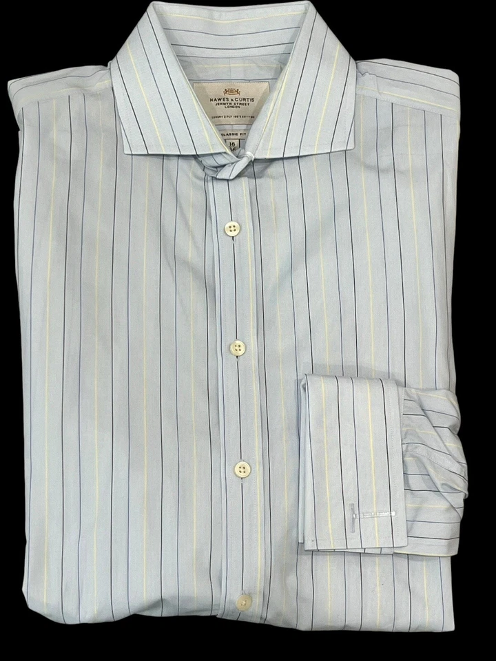 CAMISA DE VESTIR PARA HOMBRE HAWES & CURTIS AZUL RAYAS CORTE CLÁSICO 2 CAPAS PUÑO FRANCÉS 16/36 Foto 2 de 4