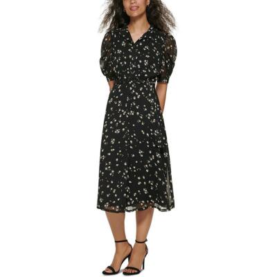 DKNY Womens Chiffon Floral Print Belted Midi Dress BHFO 4734