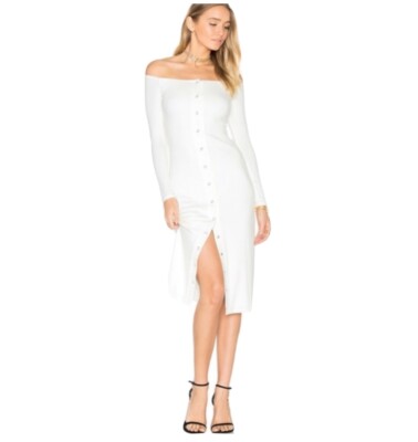 Privacy Please Off the Shoulder White Bodycon Maxi Dress Button Up  Gently-Used | eBay