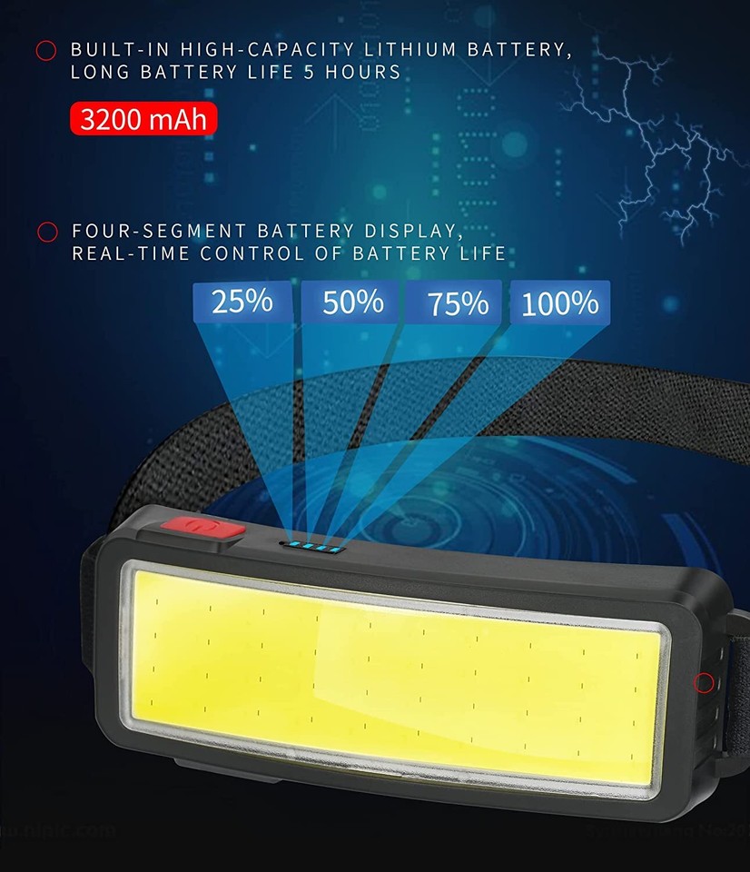 COB LED Headlamp Induction Head Lamp Built-in Battery USB Rechargeable Head Flashlight Outdoor Camping Fishing Sensor Headlight - Foto 10