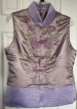 East Noble Womens Light Purple Silk & Polyester Floral Embroidered Vest Large