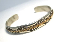 AM Vintage Childs Silver and Brass Cuff Bracelet 6.9 grams