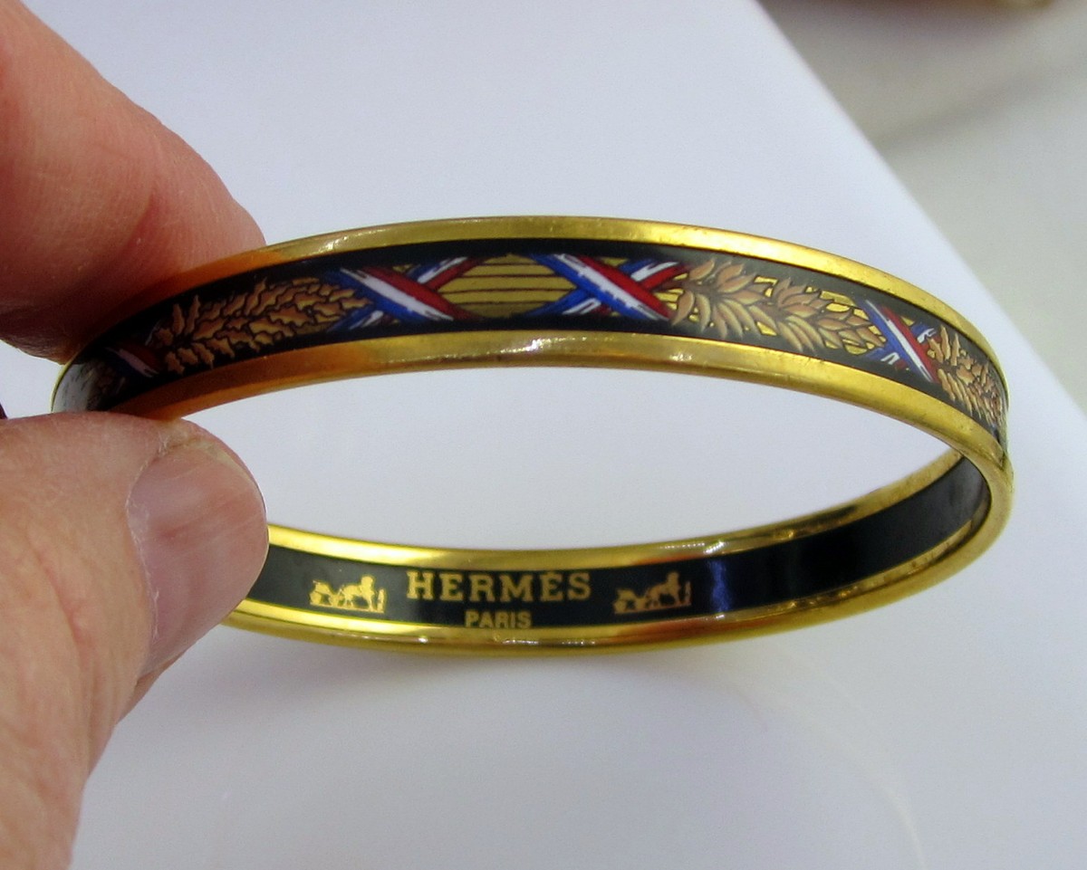 Estate Vintage HERMES Paris Goldtone Blue Enamel Flag Estate Vintage HERMES Paris Goldtone Blue Enamel Flag