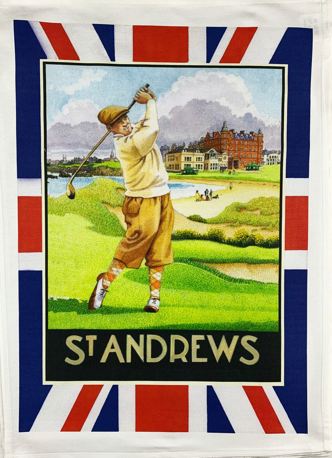 St Andrews Tea Towel, Retro Style  machine washable, cotton, hand drawn