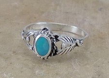 CUTE .925 STERLING SILVER TURQUOISE FILIGREE RING size 7 style r2114
