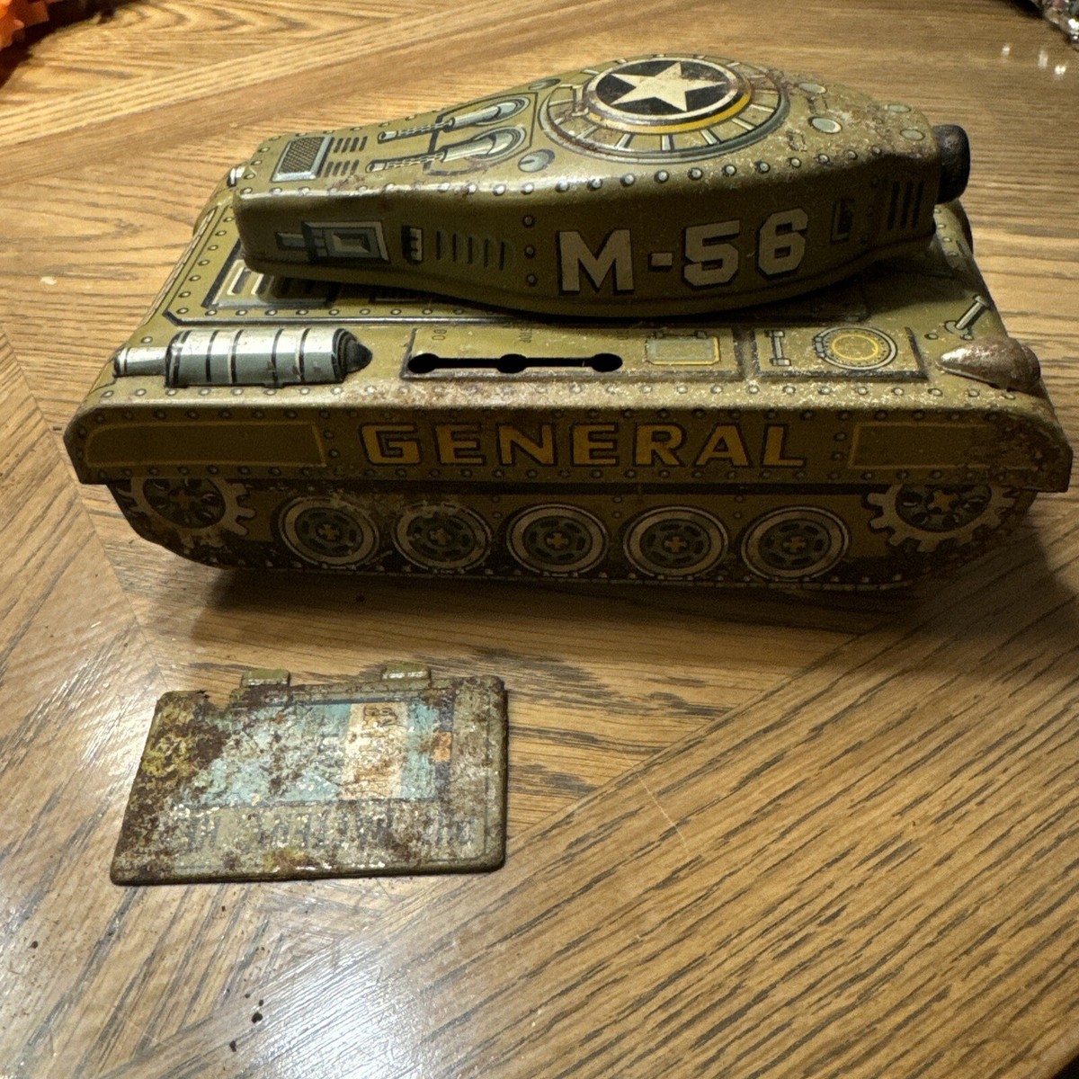 Vintage Tin Litho Battery Operated Army Tank TM Modern Toys WWII