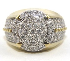Natural Round Diamond Cluster Wide Men's Ring Band 14k Yellow Gold 2.18Ct