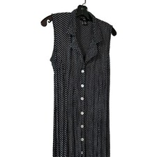 JBS Polka Dot Dress 10 Sleeveless Fit & Flare Rockabilly Retro Rayon Black White