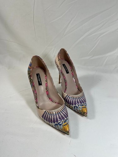 NEW Dolce & Gabbana Patent Leather Nude/ Multi Print Pumps (Sz.38)-1095!