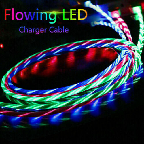 Cable cargador de teléfono USB con iluminación LED tipo C de carga rápida que fluye brillante - Imagen 1 de 14