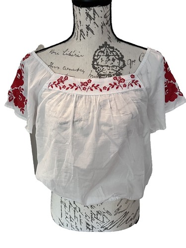 Copper Key Girls V-Neck Red Flower LS Top Sz M (5-6) Cotton ~ NWT