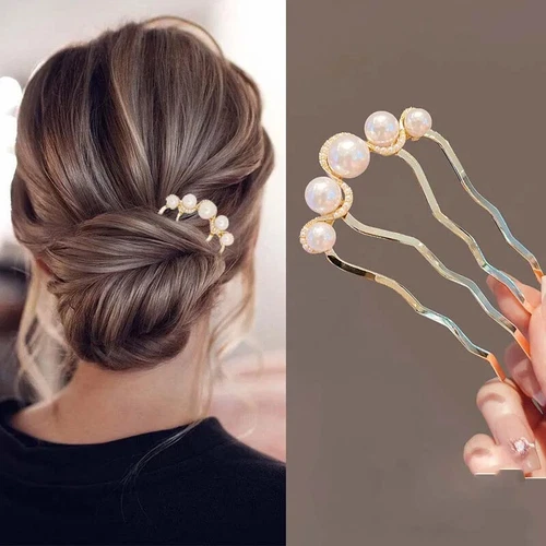French Pearl Hair Pin U Shaped Hair Fork Hairstyle Bridesmaid Fashion Hair ClipX - Picture 1 of 19