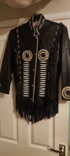 Vintage 90s Black Leather Western Cowgirl Tribal Native Tasselled Jacket Size S