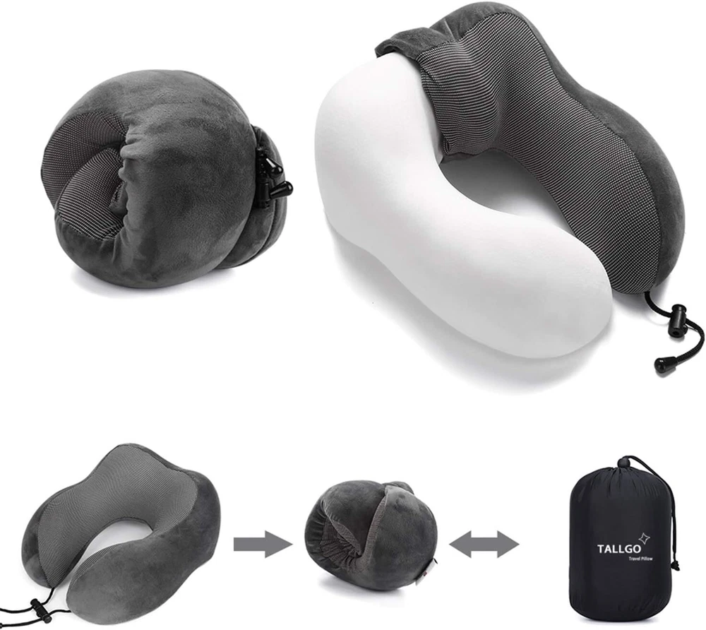 Travel Pillow, Best Memory Foam Neck Pillow Head Support Soft for Grey
