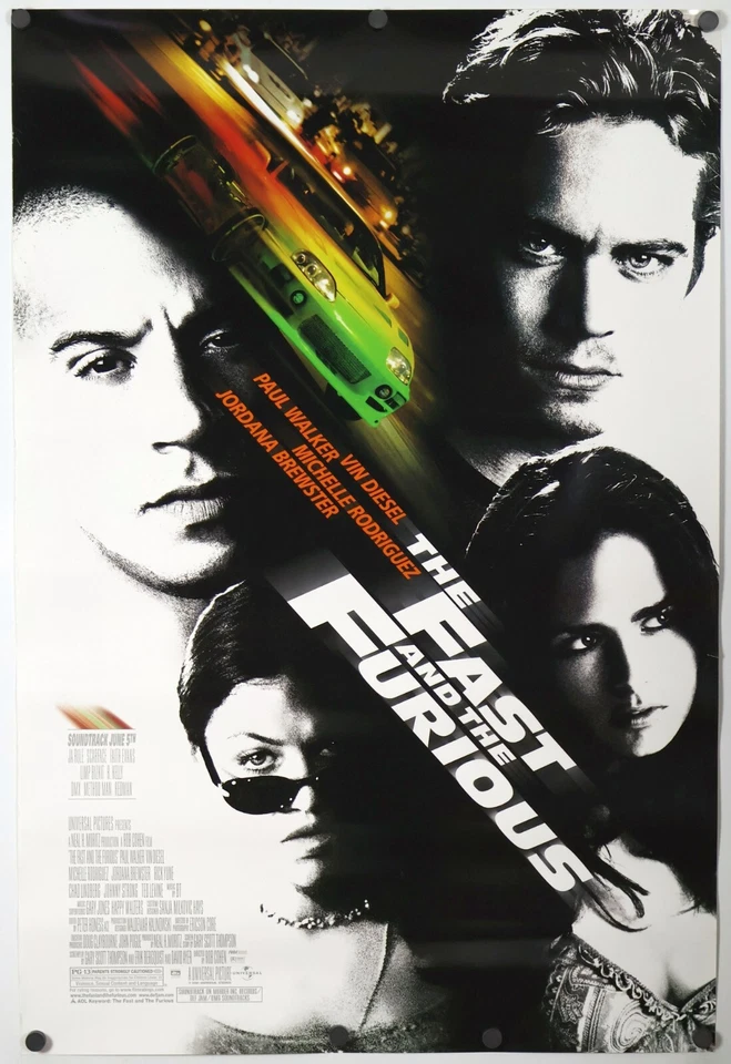 The Fast and the Furious original movie poster 27x40 2001 Paul Walker , Diesel