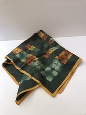 Signed Monique Martin 27  Square Green, Gold  4 Leaf Clover Style Pattern  Scarf