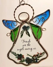NWT "Stained" glass angel ornament "Friends are the angels among us" Perfect gif