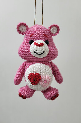Handmade Crochet Amigurumi Care Bear Inspired Hanging Ornament Love-A-Lot Bear