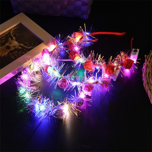 LED Flashing Flower Headband Women Girl Light Up Hair Wreath Garlands Headwear - Picture 5 of 19